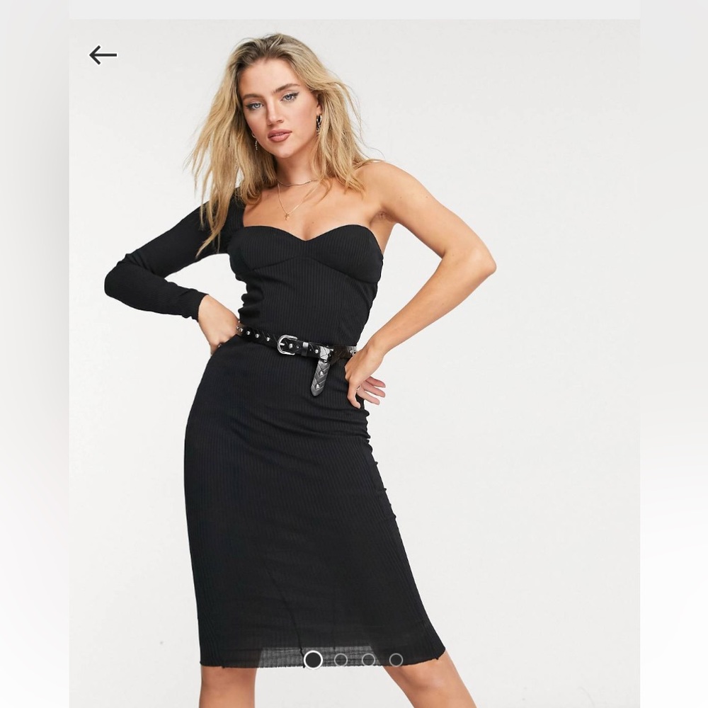 ASOS DESIGN one shoulder long sleeve rib midi dress